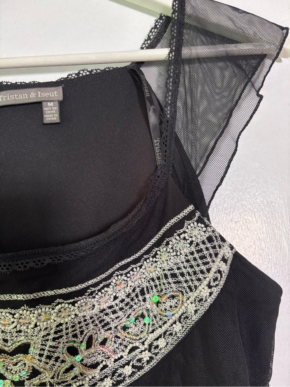 Tristan & Iseut Y2K Beaded Mesh Embellished Top Black Size M - Picture 6 of 11